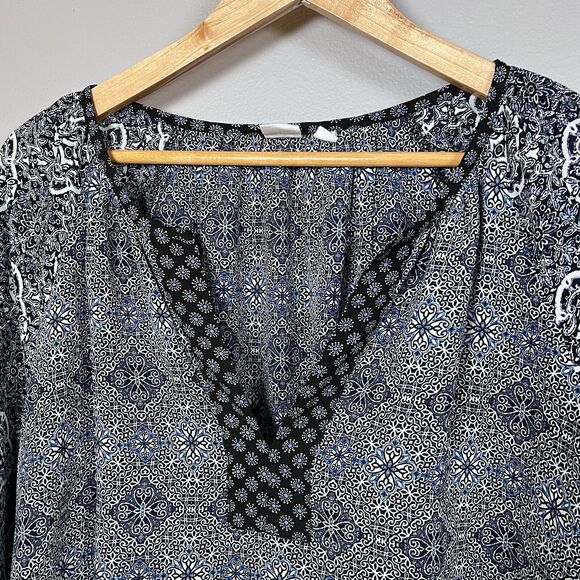 Gap Blouse Women’s Size XL Blue Kaleidoscope Floral Polyester Long Sleeve Boho - Picture 2 of 10